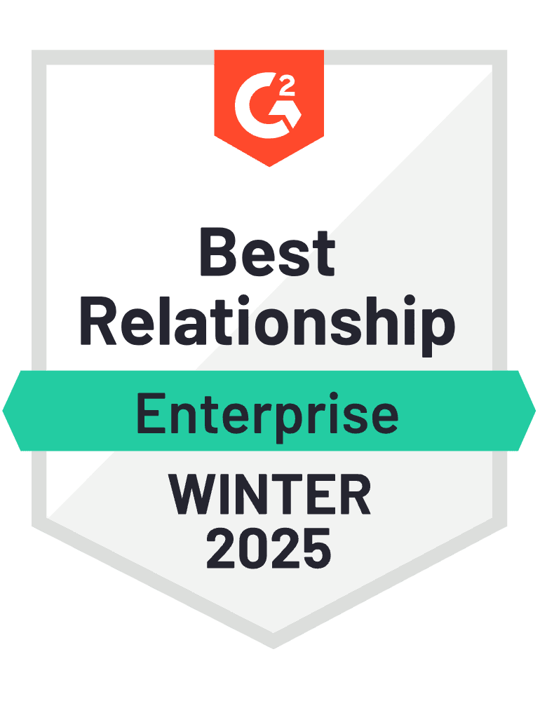 G2 badge: Best Relationship, Enterprise, Summer 2023