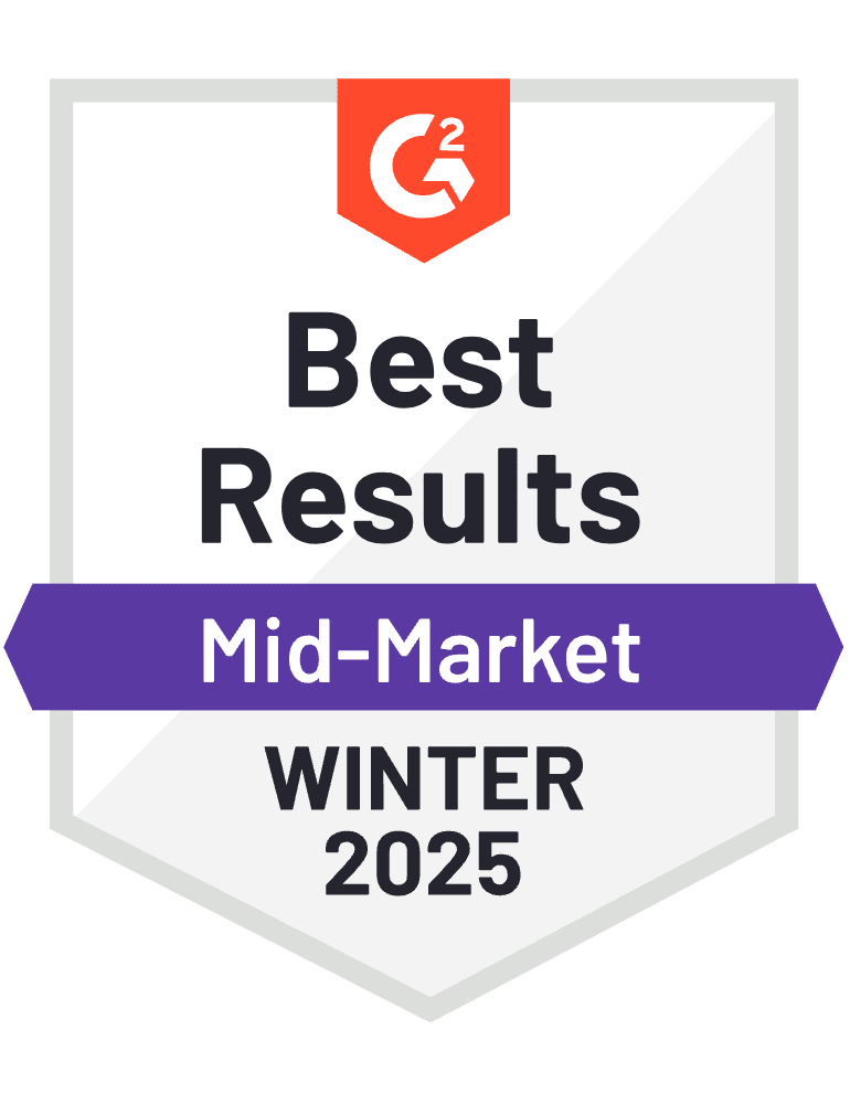 G2 badge: Best Results, Mid-Market, Summer 2023